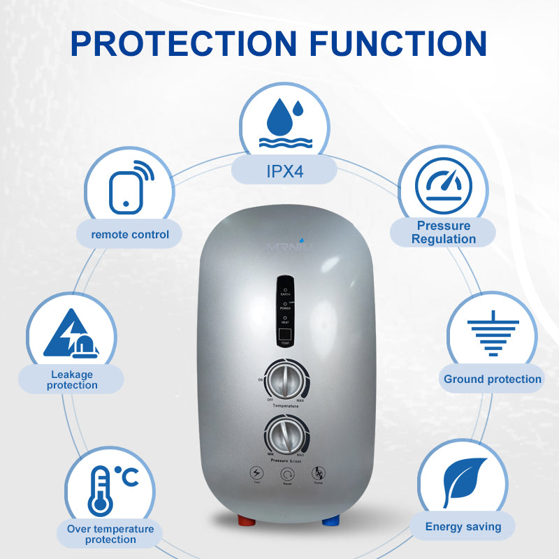 Built-in Booster DC Pump Instant Portable Tankless Electric Shower Hot Water Heater with Pump for Bath Shower 5500W