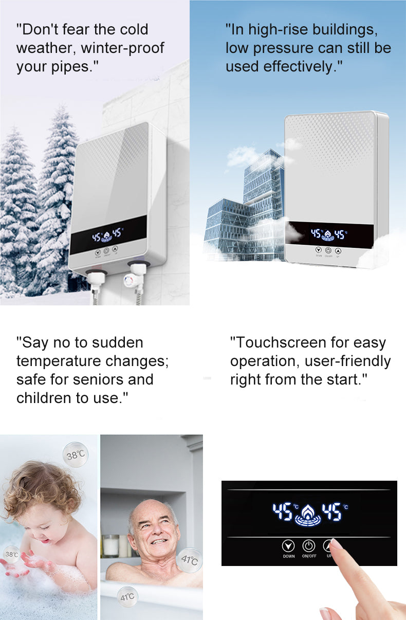 Print logo Best Selling 220v-240v bathroom tankless geyser touch bottom 7000W shower instant hot electric water heaters