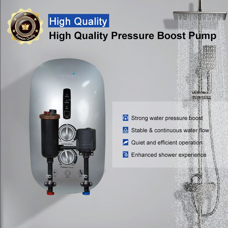 Built-in Booster DC Pump Instant Portable Tankless Electric Shower Hot Water Heater with Pump for Bath Shower 5500W