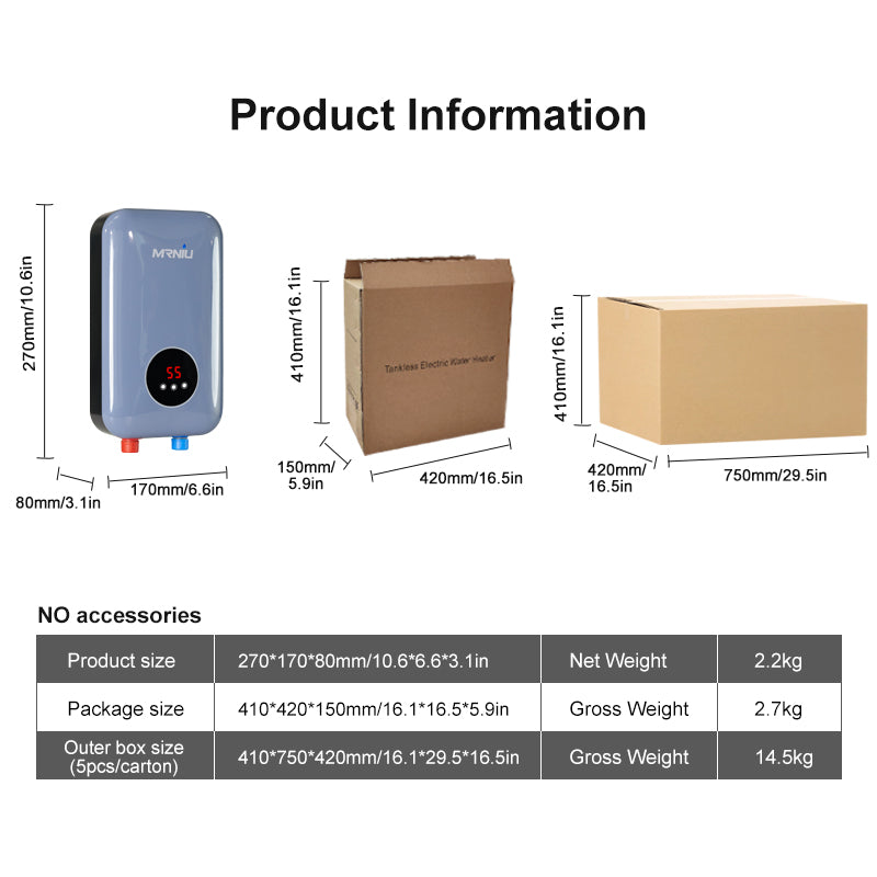 7000W Instant Electric Tankless Water Heater with ABS Shell for Home & Bathroom