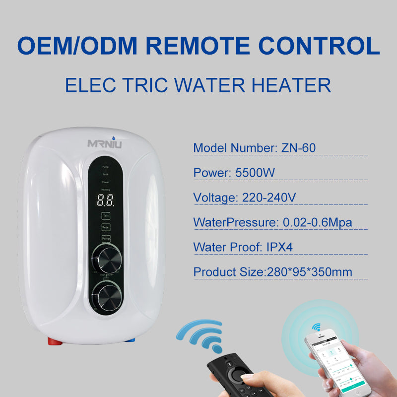 220v 5.5kw 50hz Abs Plastic 3 Levels Knob Electric Hot Water Heater Tankless with Pump for Shower Bath