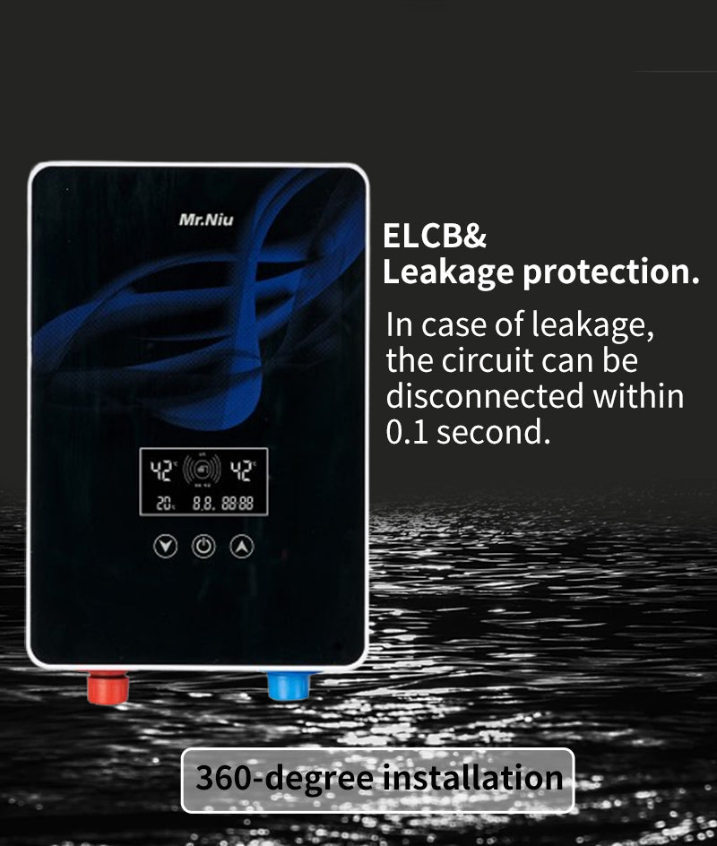 Mr.niu 220v 50/60hz led digital display touch control instant electric hot shower water heater under sink
